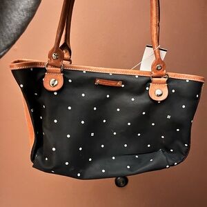 Kate Spade Black Polka Dot Tote with Tan Trim
